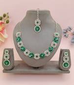Green color rhodium plating festive wear designer necklace set