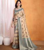 beige floral woven design zari banarasi saree