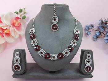 Maroon color rhodium plating festive wear designer necklace set 1