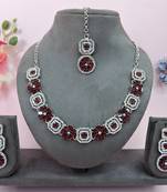 Maroon color rhodium plating festive wear designer necklace set
