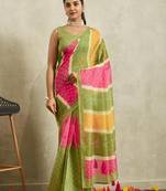green bandhani handloom ready to wear saree
