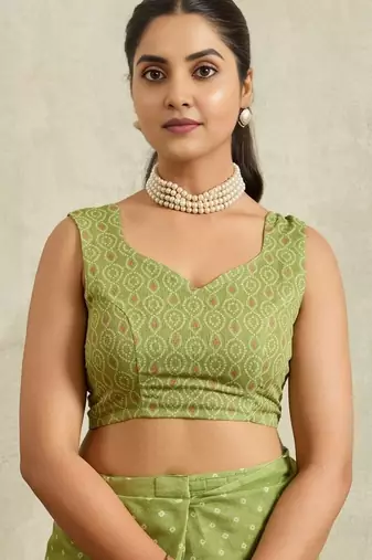 green bandhani handloom ready to wear saree