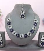 Blue color rhodium plating festive wear designer necklace set