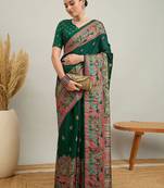 green ethnic motifs zari silk printing saree