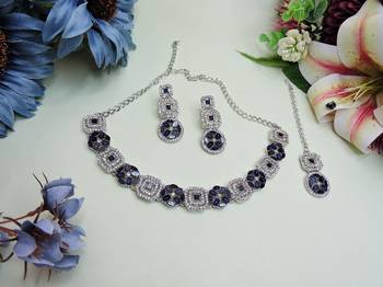 Blue color rhodium plating festive wear designer necklace set 2