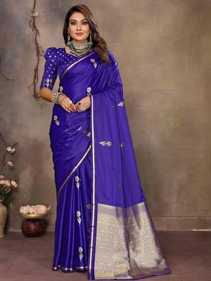 navy_blue ethnic motifs zari silk blend banarasi saree 1