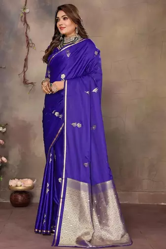 navy_blue ethnic motifs zari silk blend banarasi saree