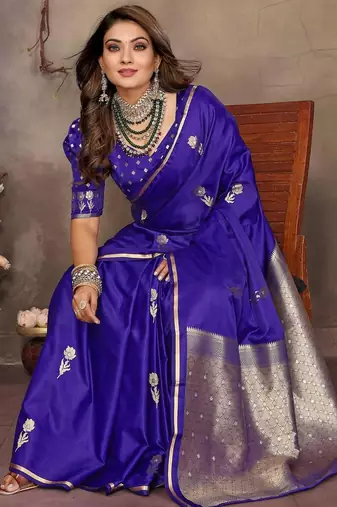 navy_blue ethnic motifs zari silk blend banarasi saree