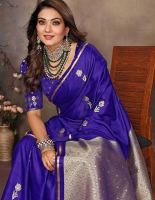 navy_blue ethnic motifs zari silk blend banarasi saree 5