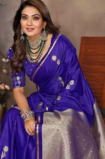 navy_blue ethnic motifs zari silk blend banarasi saree