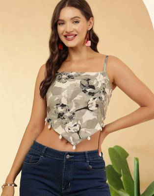 Grey cotton printed top for women 1