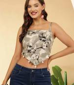 Grey cotton printed top for women