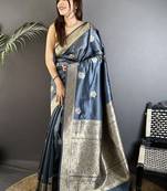 grey ethnic motifs zari silk cotton designer banarasi saree