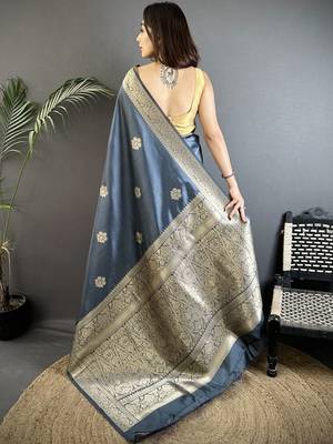 grey ethnic motifs zari silk cotton designer banarasi saree 2