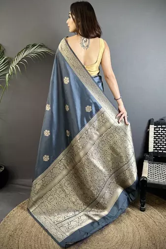 grey ethnic motifs zari silk cotton designer banarasi saree
