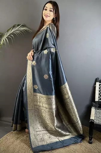 grey ethnic motifs zari silk cotton designer banarasi saree