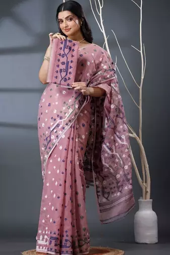 rose ethnic motifs silk cotton handloom jamdani saree