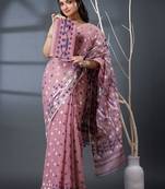 rose ethnic motifs silk cotton handloom jamdani saree