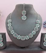 Green color rhodium plating festive wear designer necklace set