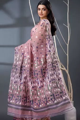rose ethnic motifs silk cotton handloom jamdani saree
