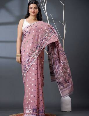 rose ethnic motifs silk cotton handloom jamdani saree 3