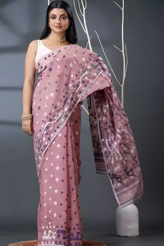 rose ethnic motifs silk cotton handloom jamdani saree