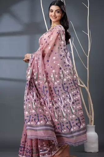 rose ethnic motifs silk cotton handloom jamdani saree