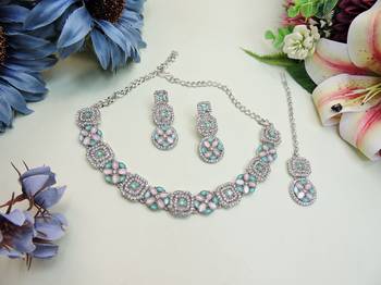 Green color rhodium plating festive wear designer necklace set 2