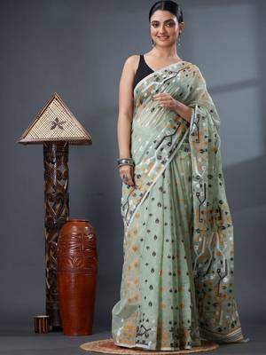 sea_green ethnic motifs silk cotton handloom jamdani saree 1