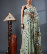 sea_green ethnic motifs silk cotton handloom jamdani saree