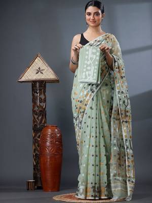 sea_green ethnic motifs silk cotton handloom jamdani saree 2