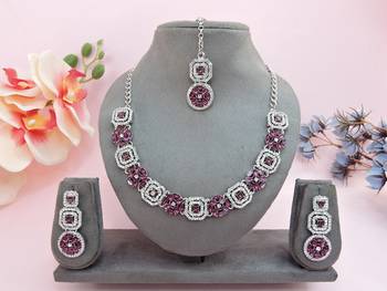 Purple color rhodium plating festive wear designer necklace set 1