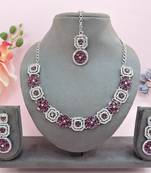 Purple color rhodium plating festive wear designer necklace set