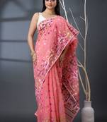 pink ethnic motifs silk cotton handloom jamdani saree