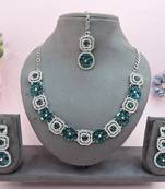 Green color rhodium plating festive wear designer necklace set