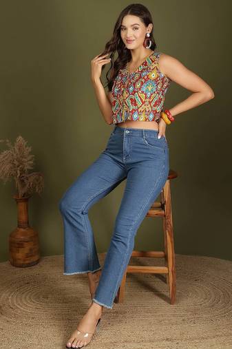 multicolor cotton printed top for women