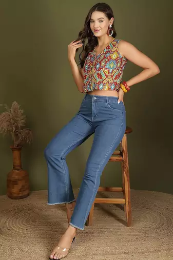 multicolor cotton printed top for women