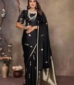 black ethnic motifs zari silk blend banarasi saree