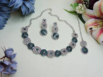 Green color rhodium plating festive wear designer necklace set 2
