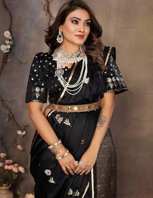 black ethnic motifs zari silk blend banarasi saree 5