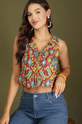 multicolor cotton printed top for women