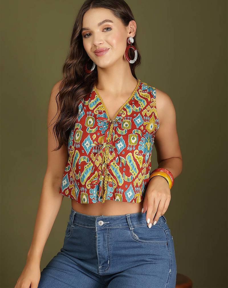 multicolor cotton printed top for women