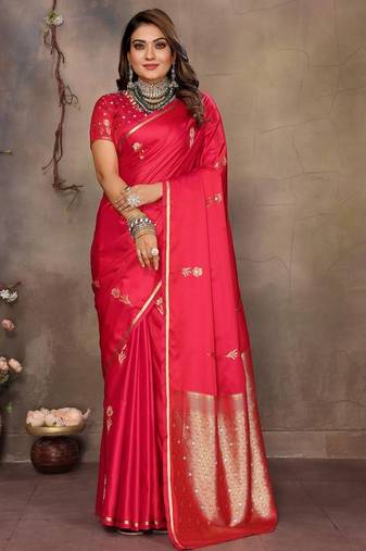 pink ethnic motifs zari silk blend banarasi saree