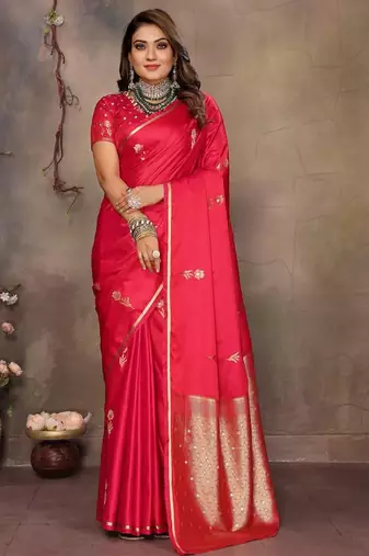 pink ethnic motifs zari silk blend banarasi saree