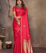 pink ethnic motifs zari silk blend banarasi saree