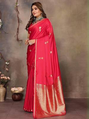 pink ethnic motifs zari silk blend banarasi saree 2