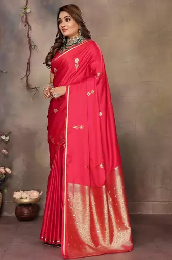 pink ethnic motifs zari silk blend banarasi saree