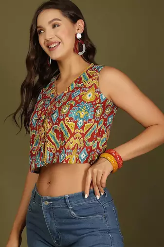 multicolor cotton printed top for women