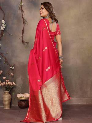 pink ethnic motifs zari silk blend banarasi saree 3