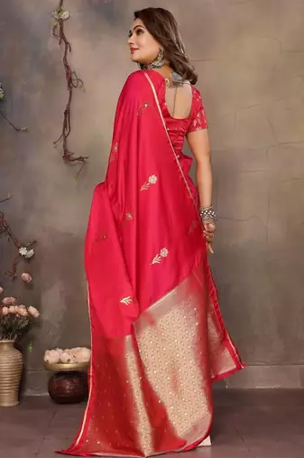 pink ethnic motifs zari silk blend banarasi saree